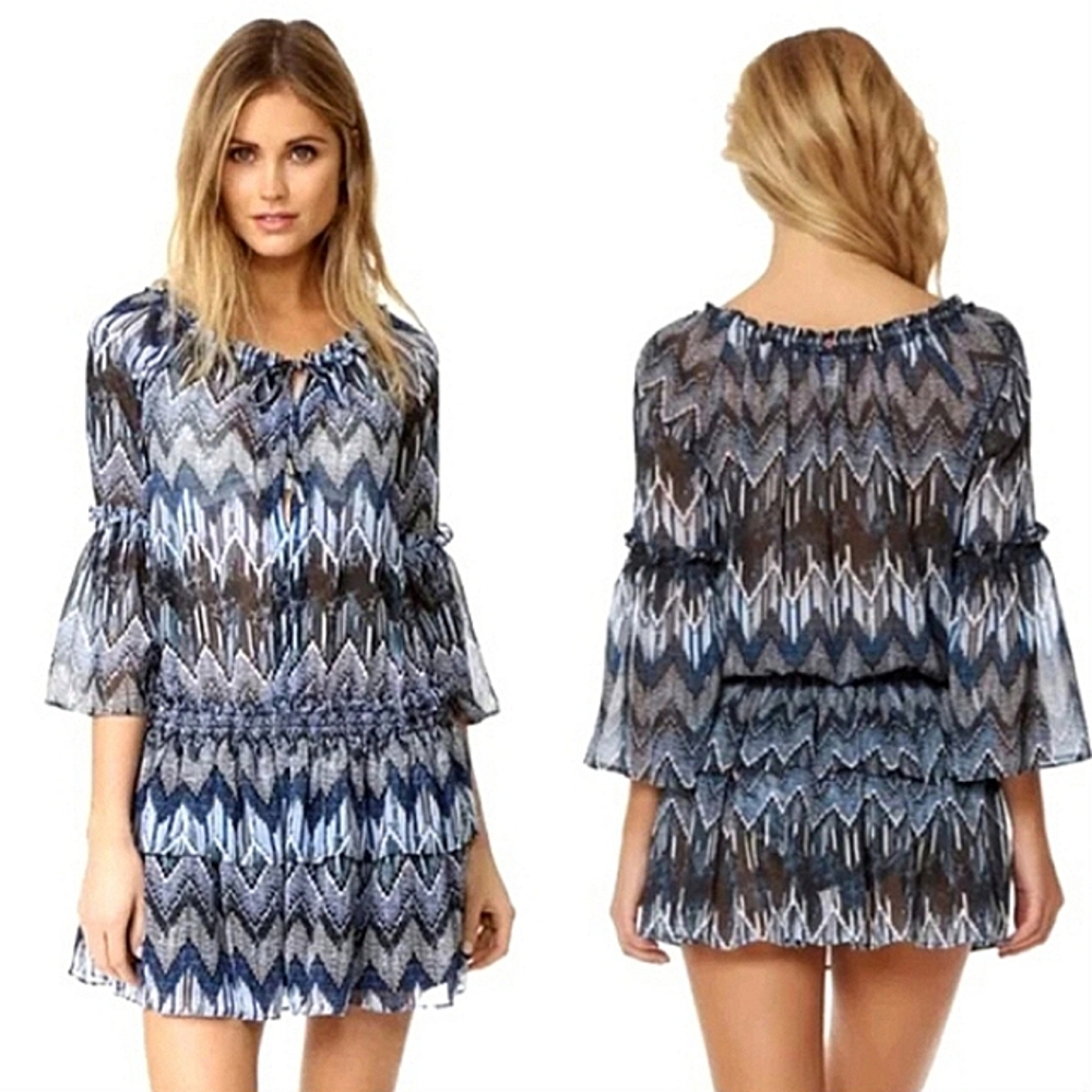 Red Carter Swim Cover-up Tunic Top Minidress Women's Sz Small Blue Ikat Resort